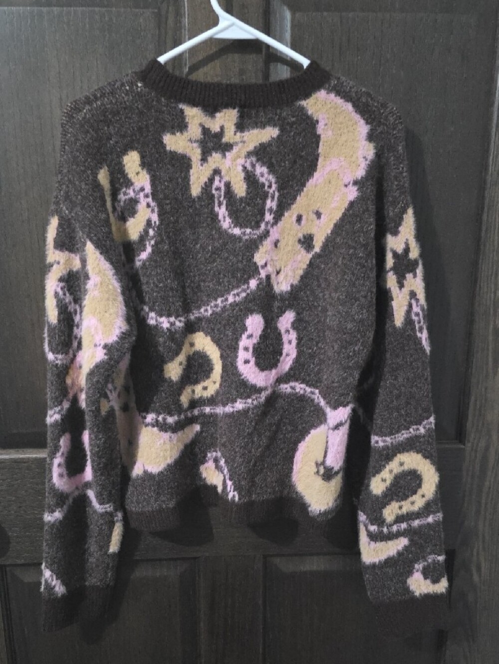 Katie J NYC Brown Fuzzy Crewneck Sweater with Cowgirl Motif - Picture 4 of 4